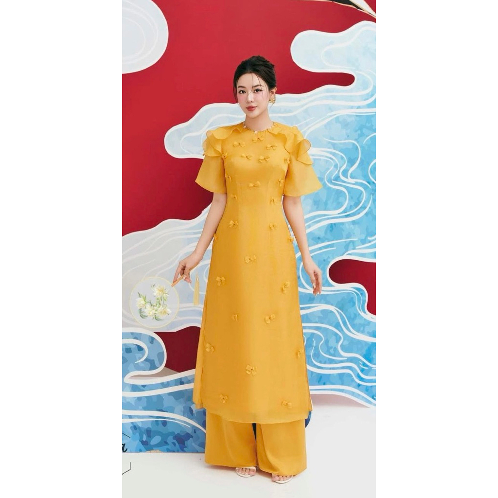 Thanh lý - Leika - Áo dài Giai Ý Vàng Đồng