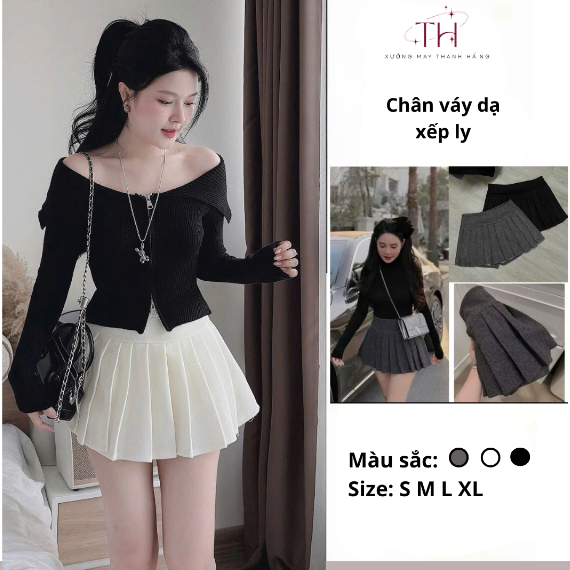 Chân váy dạ xếp ly to bản cạp cao tôn dáng có quần trong cùng chất dày dặn phong cách HQ mã 23