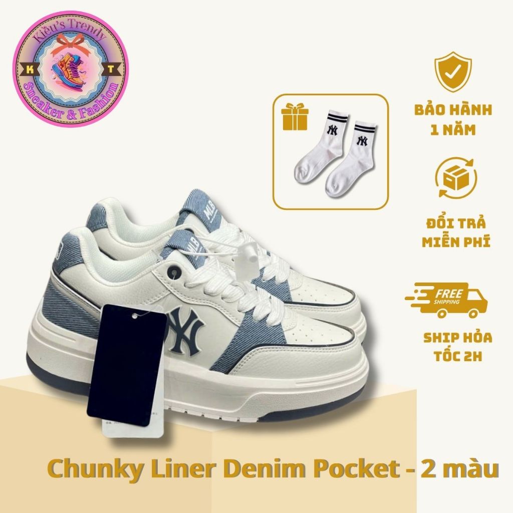 (Ảnh thật) Giày sneakers cổ thấp poc ket demin nam nữ đế độn 4-7cm