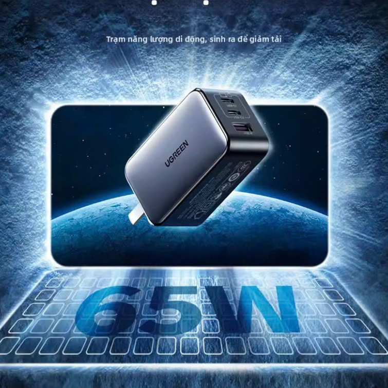 Bộ Sạc Nhanh Ugreen Nexode CD244 - 65W - 3 Cổng Sạc - GaN - Đi Kèm Dây Sạc 100W 1.5M