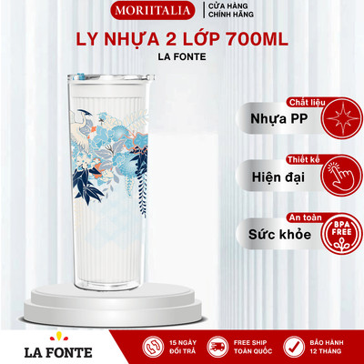 Ly 2 Lớp La Fonte Họa Tiết Sắc Hoa Lam Kèm Ống Hút 700ML - 015646-BLU