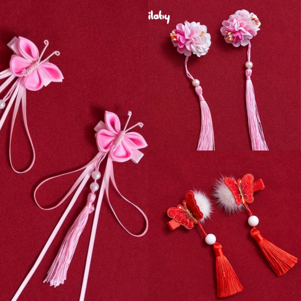 Kẹp tóc bé gái ILABY kẹp tóc Tết cho bé gái, kẹp tóc dễ thương, phụ kiện lễ hội [2900]