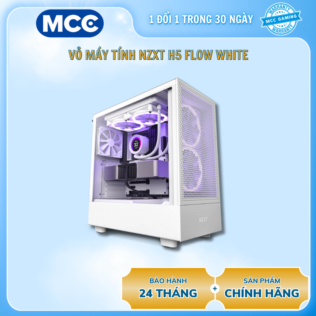 Vỏ máy tính NZXT H5 Flow White (Mid Tower - 2 Fan Không LED ) ( CC-H51FW-01 )