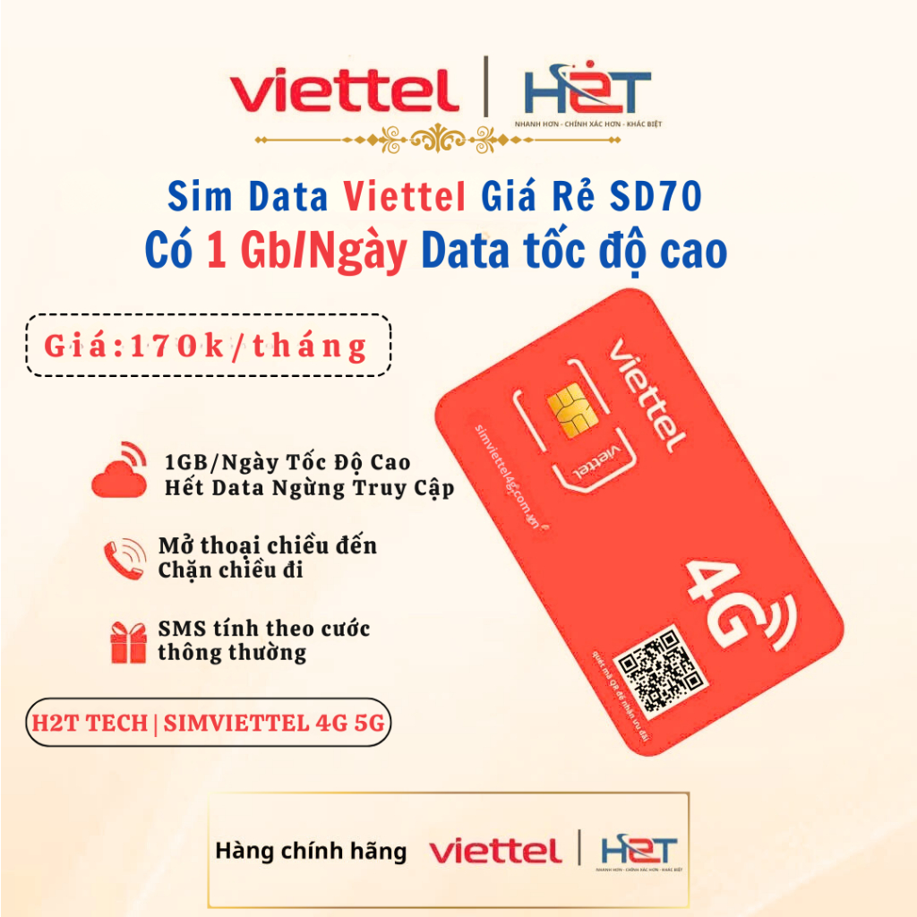 Sim Data Viettel Giá Rẻ Có 1Gb/Ngày Tốc Độ Cao SD70
