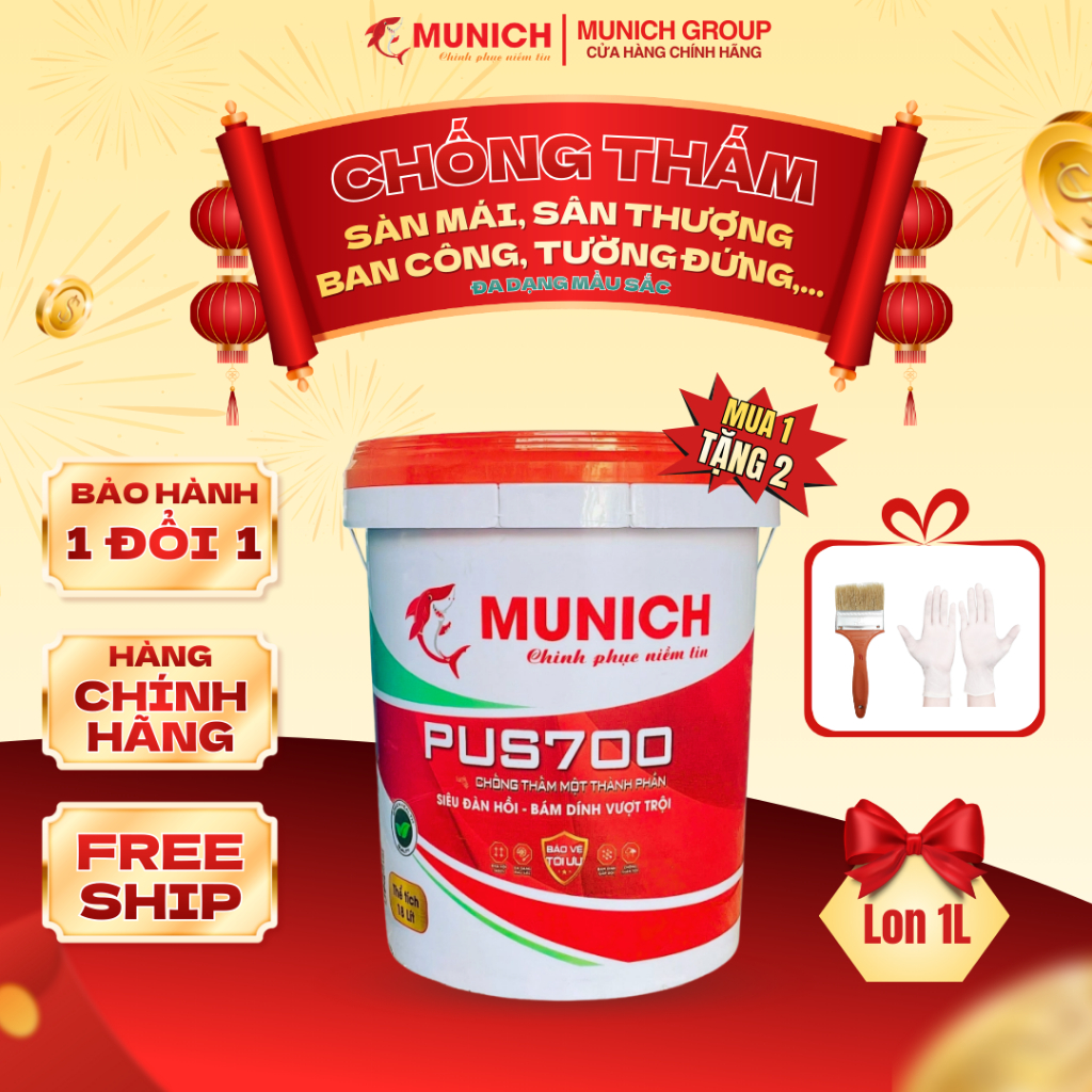 MUNICH PU S700 - Sơn chống thấm sàn mái, sân thượng, tường đứng,.. đàn hồi cao