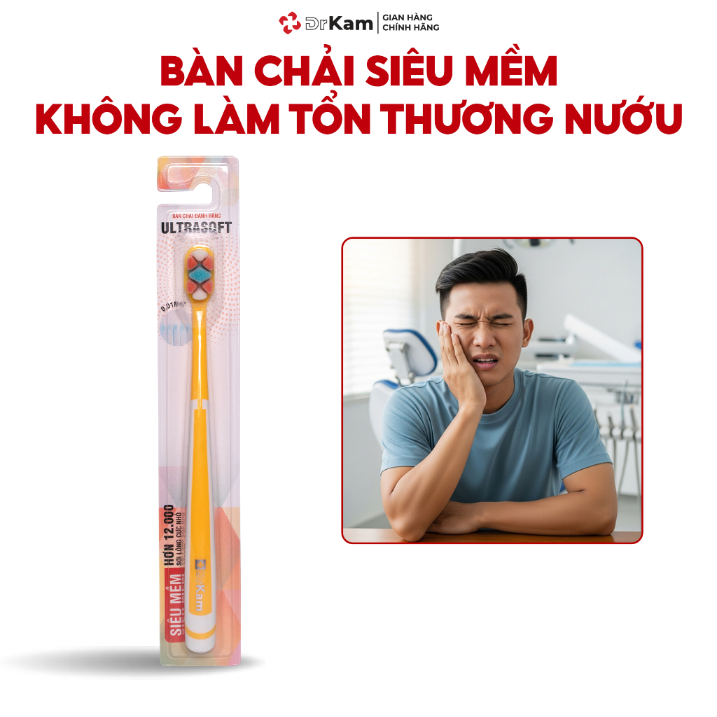 Bàn Chải Đánh Răng Siêu Mềm DrKam – Chuyên Biệt Cho Nướu Lợi Nhạy Cảm - Không Làm Tổn Thương Nướu