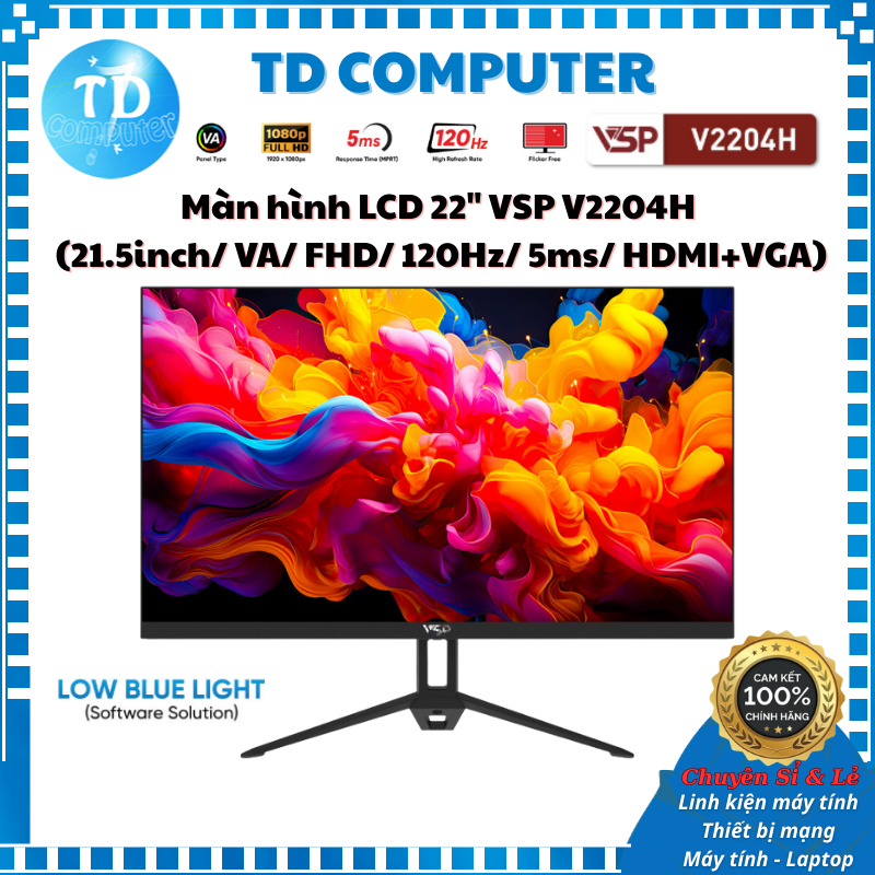 Màn hình LCD 22" VSP V2204H (21.5inch/ VA/ FHD/ 120Hz/ 5ms/ HDMI+VGA) - Hàng chính hãng VSP phân phố