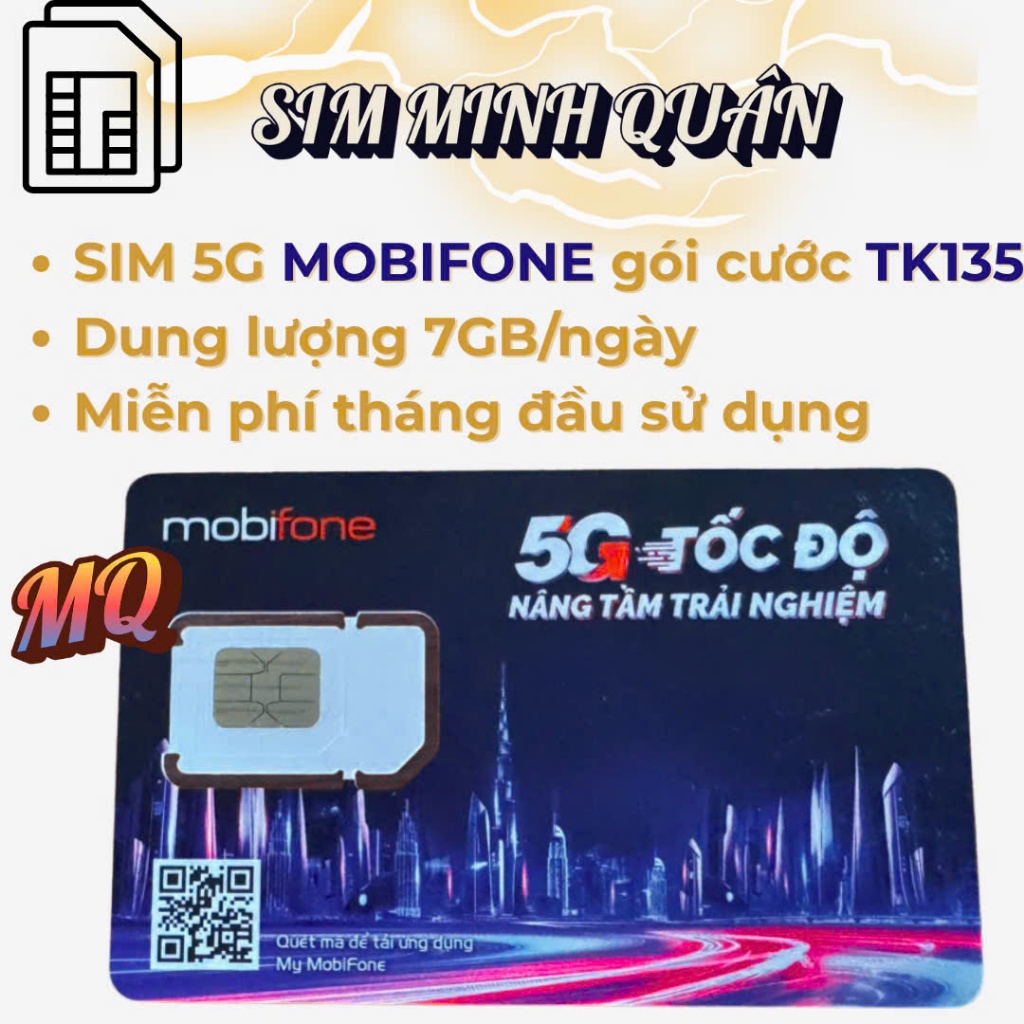 Sim 5G Mobifone gói cước TK135 - Miễn phí 30 ngày đầu sử dụng - Tặng phút gọi nội mạng - Data tốc độ