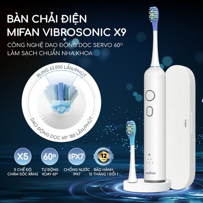 Bàn Chải Điện Cao Cấp Mifan Vibrosonic X9 – Dao Động & Rung đồng thời – Làm Sạch Răng Chuẩn Nha Khoa