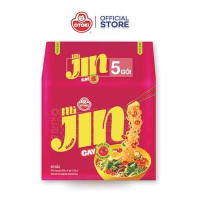 Lốc 5 gói mì Jin Cay Otoki hương vị chuẩn Hàn, vị cay bùng nổ (120gx5)