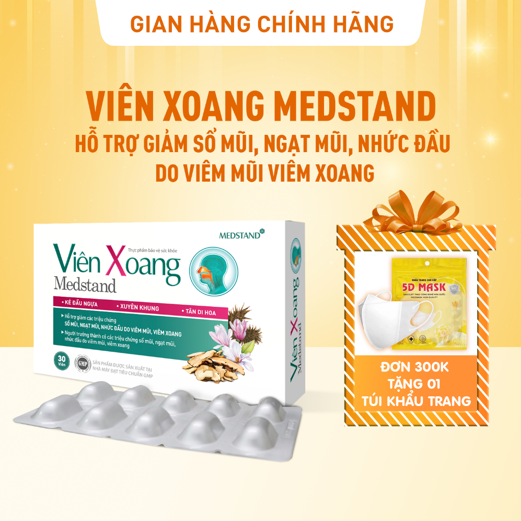 VIÊN XOANG MEDSTAND (Hộp 30 viên) - hỗ trợ giảm các triệu chứng sổ mũi, ngạt mũi, nhức đầu do viêm mũi, viêm xoang