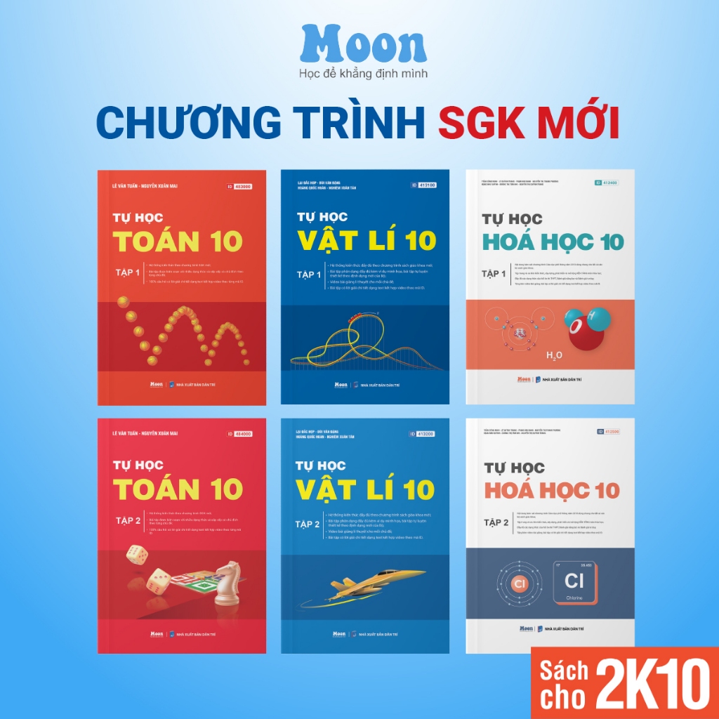 Sách Tự học Toán - Lý - Hóa lớp 10 Chương trình SGK mới | Moonbook THCS