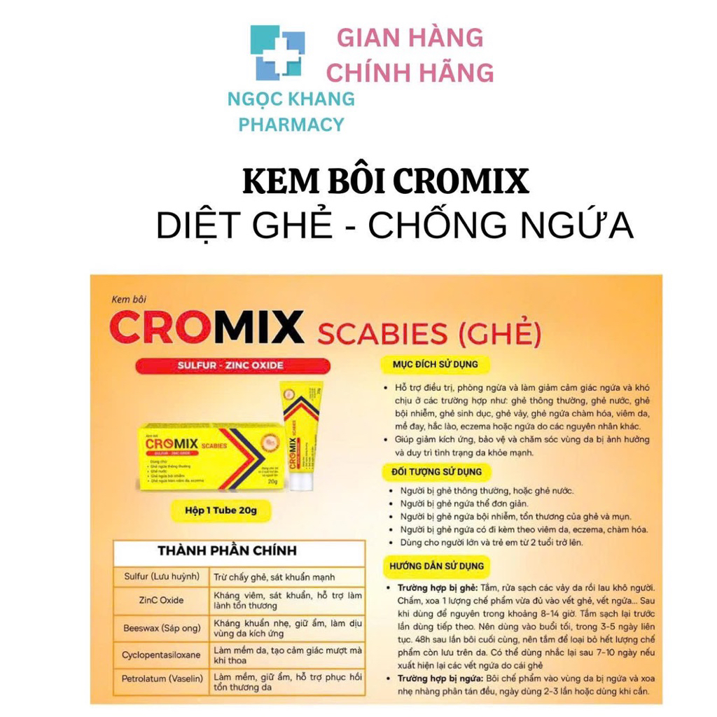 Kem bôi da CROMIX Diệt Ghẻ - Chống Ngứa Typ 20 gr