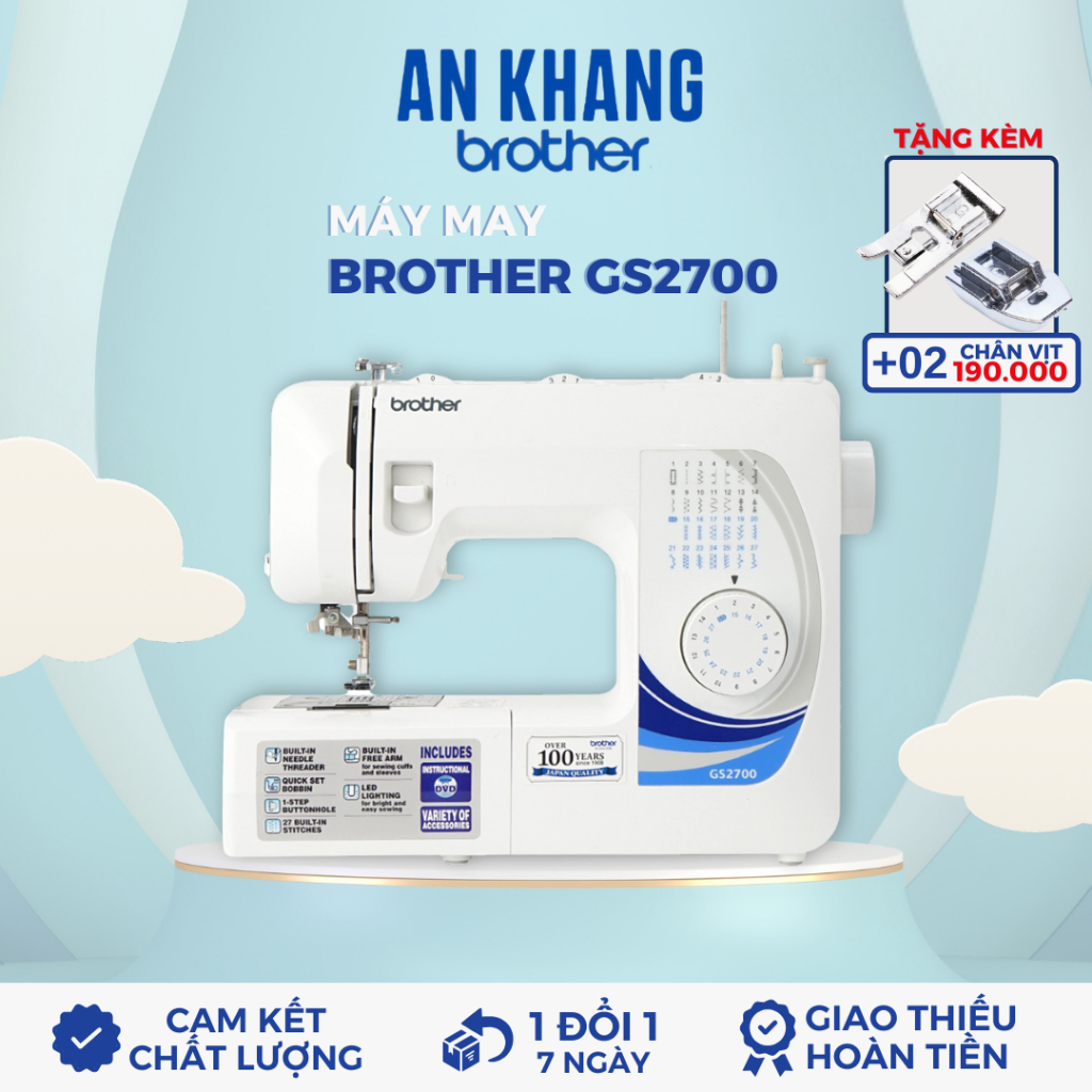 Máy may gia đình Brother GS2700 Hàng Chính Hãng - Tặng 2 chân vịt - bảo hành 12 tháng
