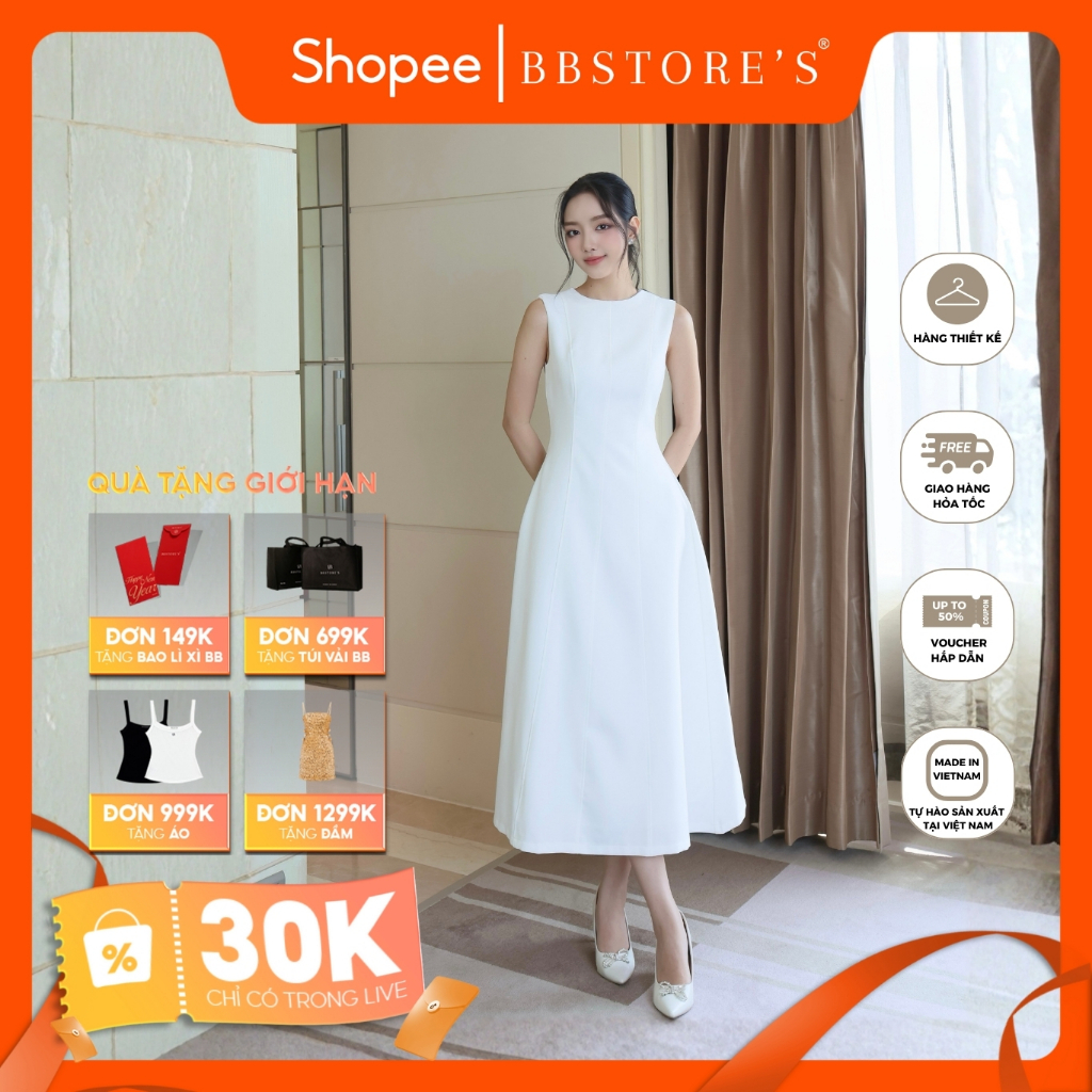 BBSTORE'S Đầm Dự Tiệc Dài Xòe Cổ Tròn Form Sát Nách Quyến Rũ - D4253A