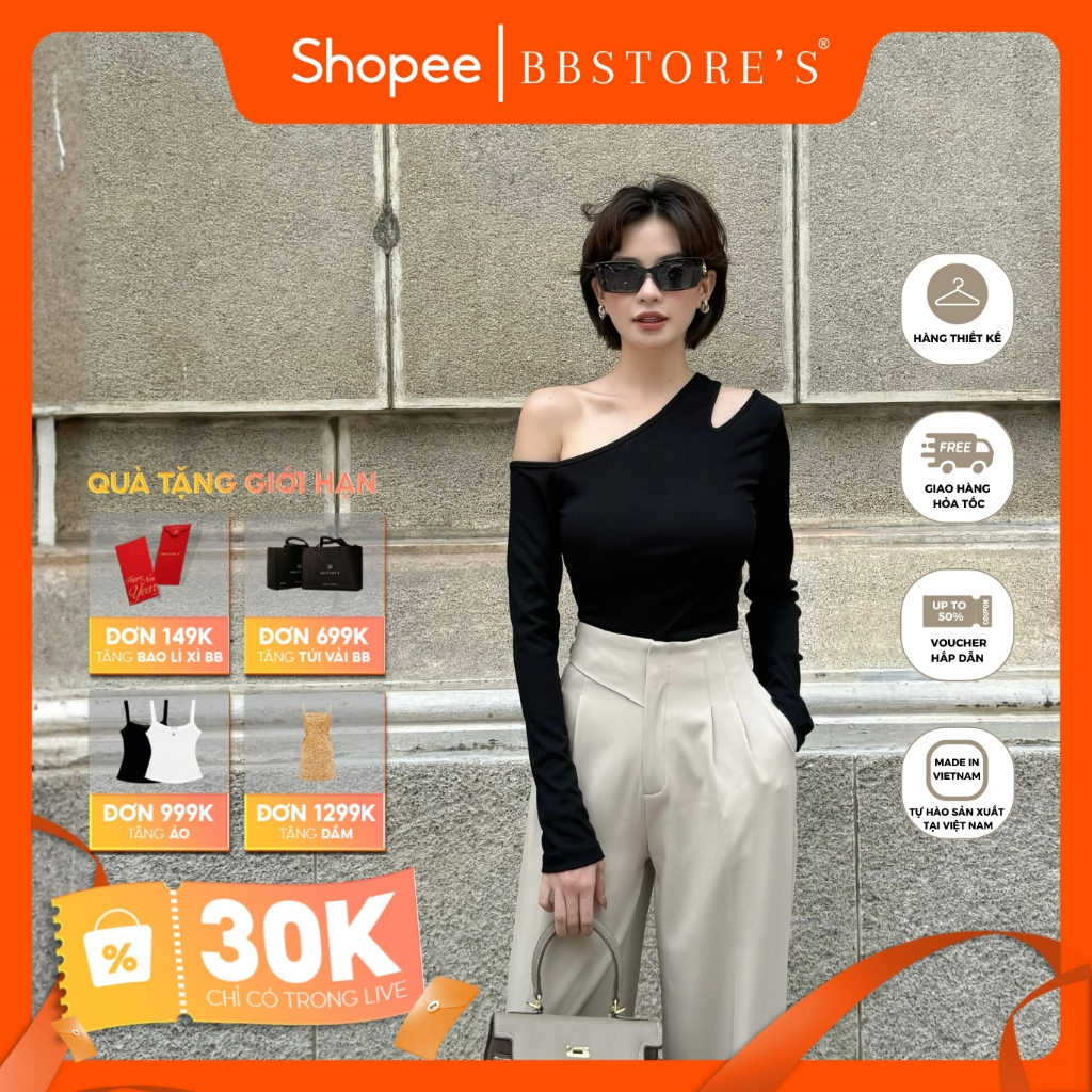 BBSTORE’S Áo Thun Tay Dài Khoét Vai Cá Tính - A2267