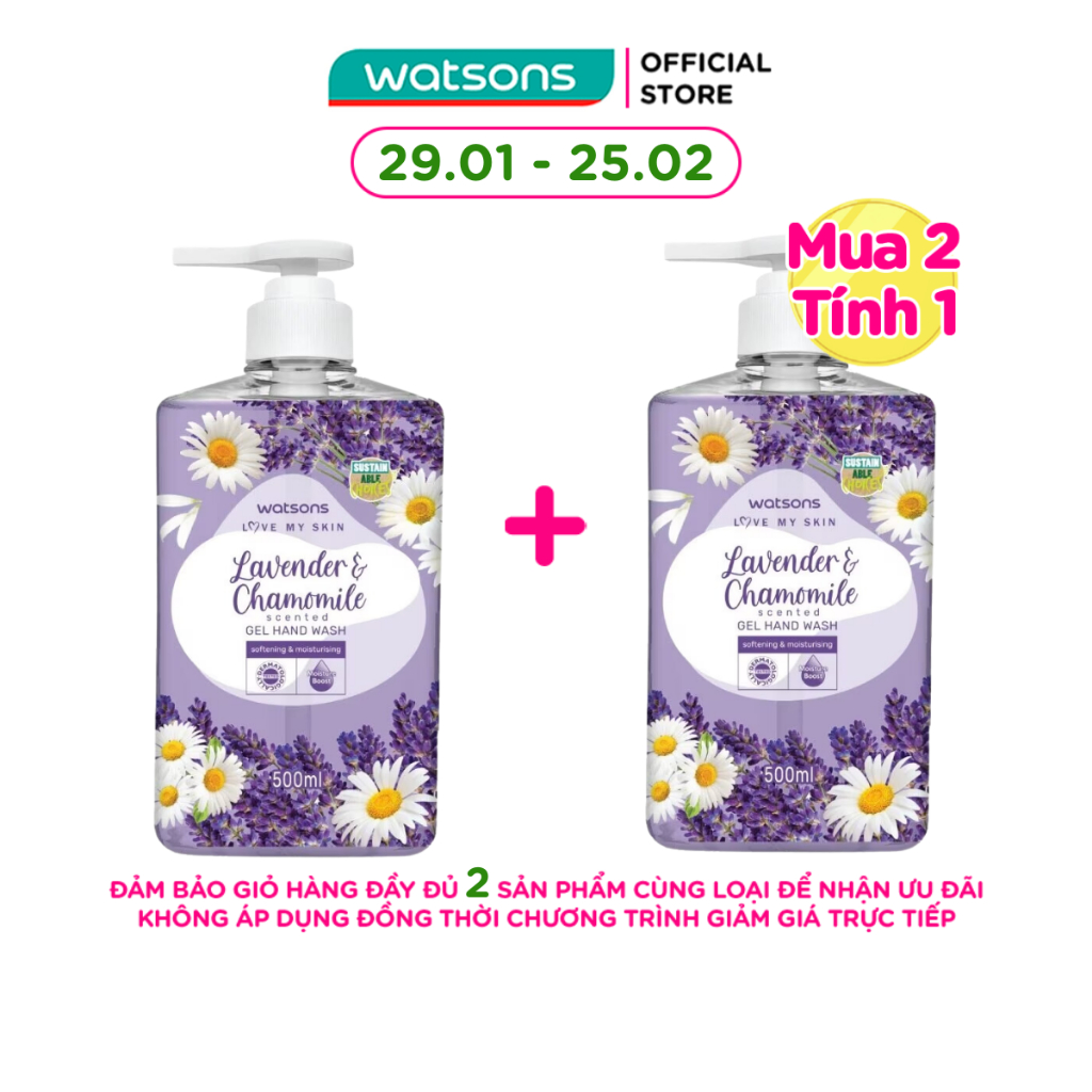Gel Rửa Tay Watsons Love My Skin Lavender Chamomile Scented Gel Hand Wash 500ml