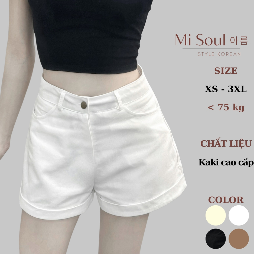Quần Short Kaki Cạp Cao Bigsize Gập Gấu MiSoul Basic, Kaki Mềm Cao Cấp 263