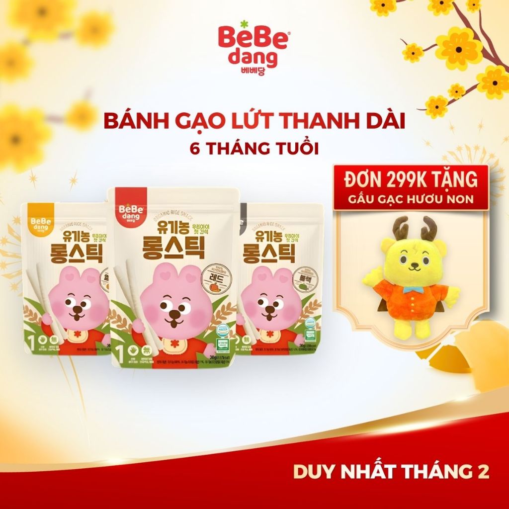 [MUA 199K GIẢM 5%] Bánh Gạo Lứt Hữu Cơ BEBEDANG Thanh Dài Cho Bé Ăn Dặm Ngon, Mềm, Tan Nhanh Gói 30g