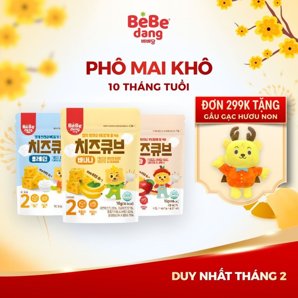 [MUA 199K GIẢM 5%] Phô Mai Khô Sấy Lạnh BEBEDANG 16g Ăn Dặm Hữu Cơ Giàu Dinh Dưỡng, Vị Trái Cây