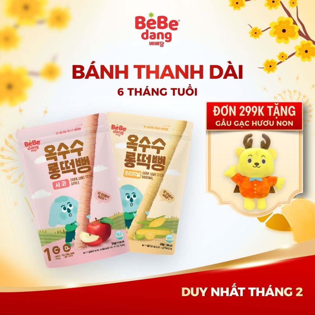 [MUA 199K GIẢM 5%] Bánh Gạo Hữu Cơ BEBEDANG Cho Bé Ăn Dặm Dạng Thanh Dài Thơm Ngon Dễ Tan 30g