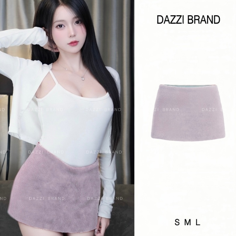 [KHOÁ KÉO PHÍA SAU] Chân váy nữ vải Lông Thỏ phong cách Y2K chữ A có lót trong dáng ngắn DAZZI V03 | BigBuy360 - bigbuy360.vn