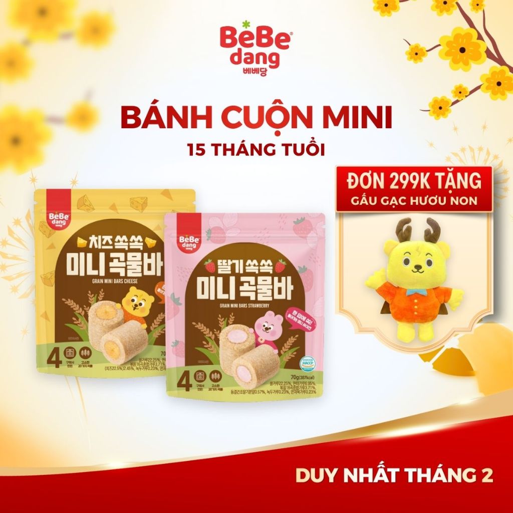 [MUA 199K GIẢM 5%] Bánh Ăn Dặm Dạng Cuộn BEBEDANG Cho Bé Ngũ Cốc Mini, Giàu Dinh Dưỡng, Vị Thơm Ngon