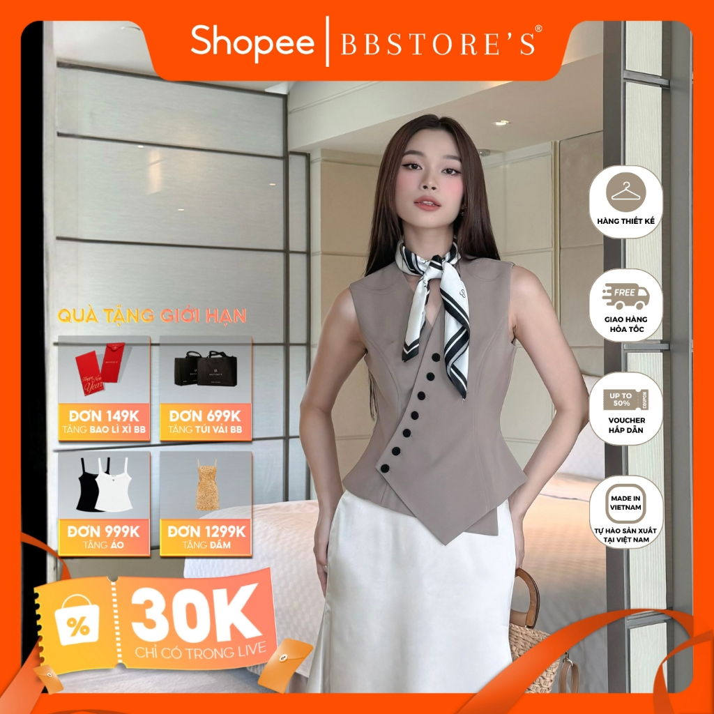 BBSTORE’S Áo Gile Tà Xéo Phối Nút Bọc Sang Trọng - A3711