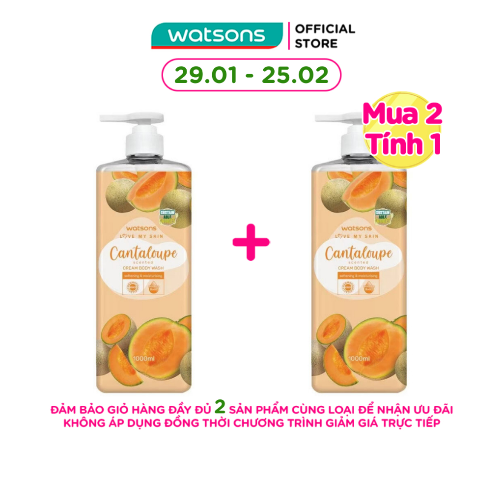 Kem Tắm Watsons Love My Skin Cantaloupe Scented Cream Body Wash 700ml/1000ml