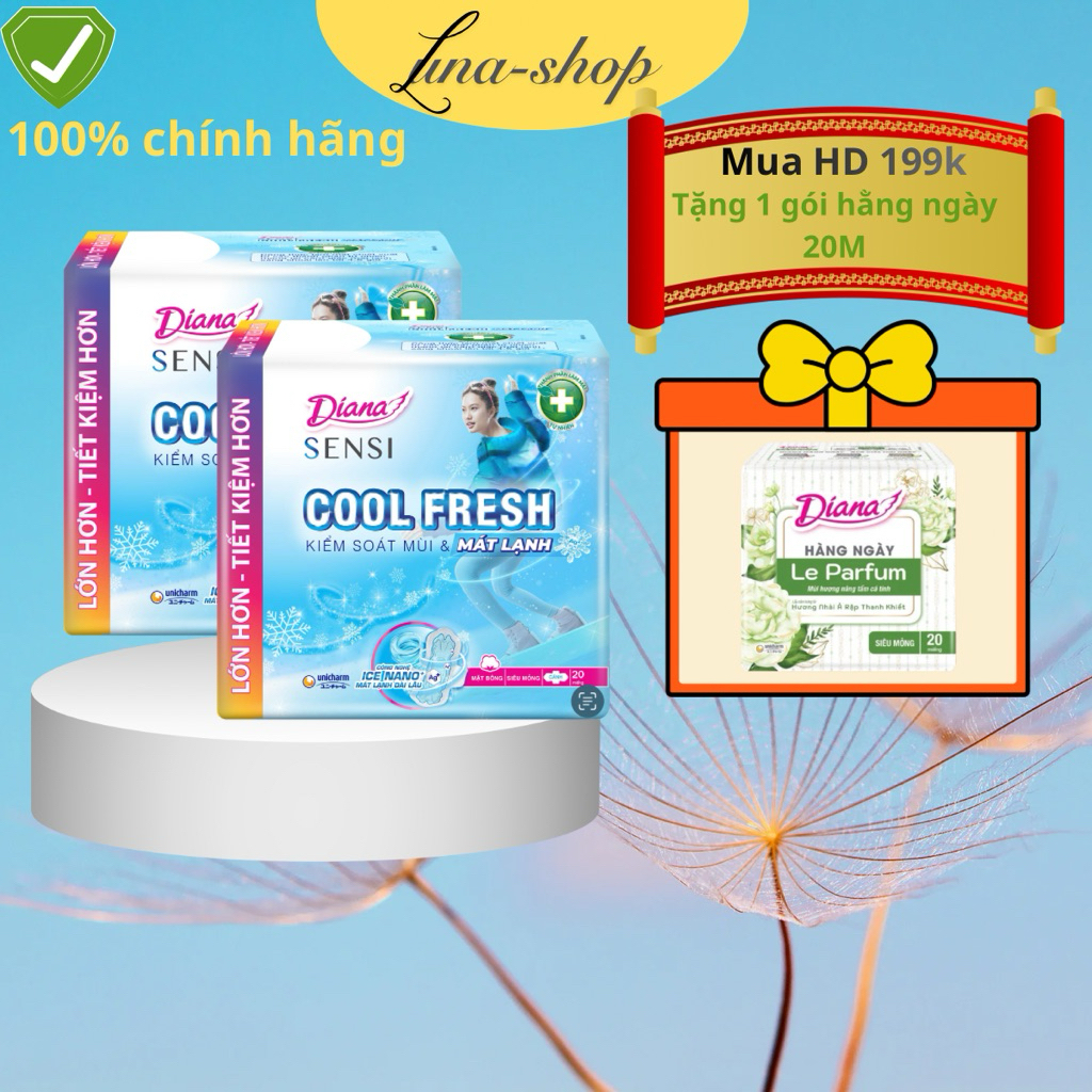( Lốc 4 gói) Băng vệ sinh Diana Sensi Coolfresh siêu mỏng cánh 23cm 20 Miếng