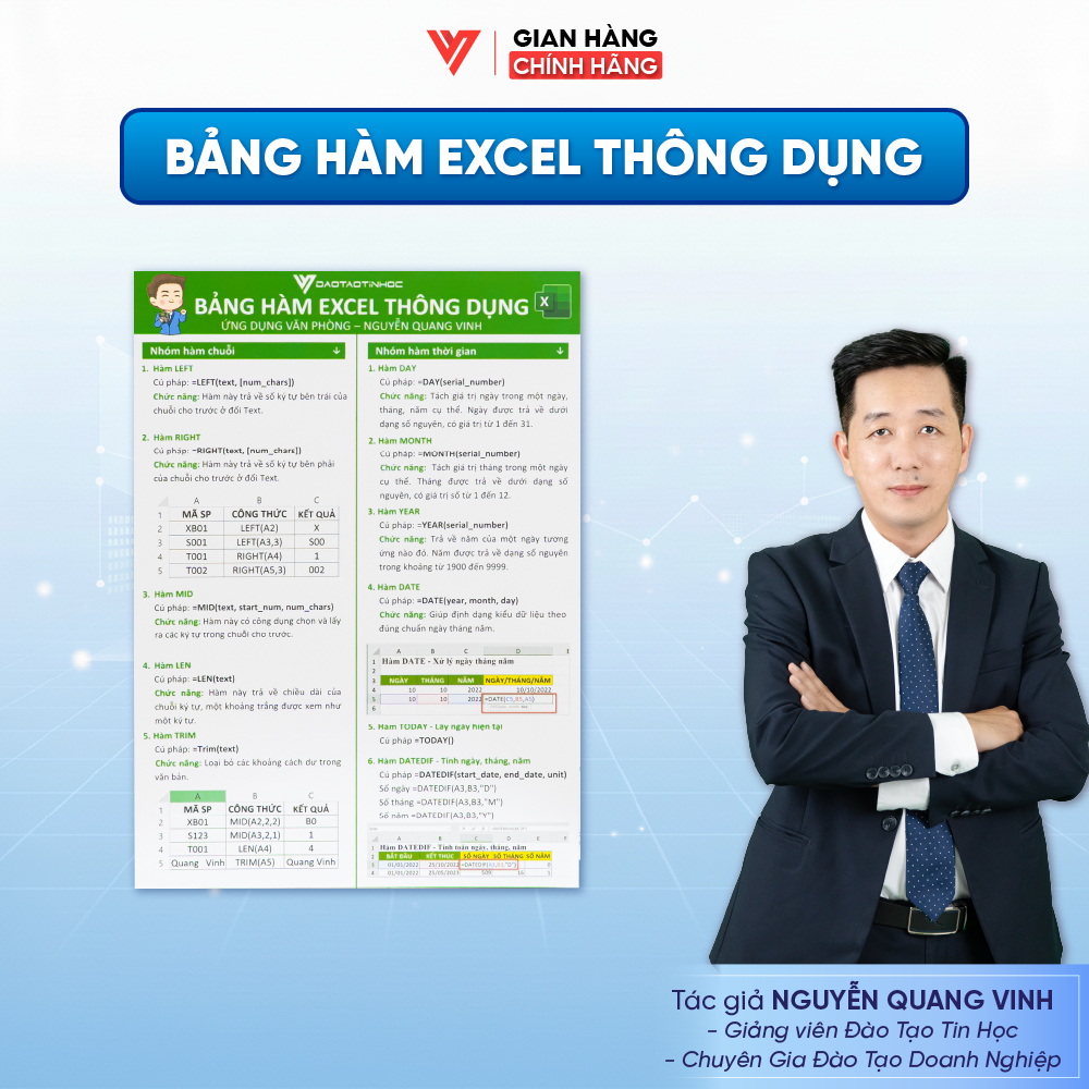 Bảng Hàm Excel Thông Dụng ĐÀO TẠO TIN HỌC Tra Cứu Nhanh Công Thức Excel Văn Phòng - D11