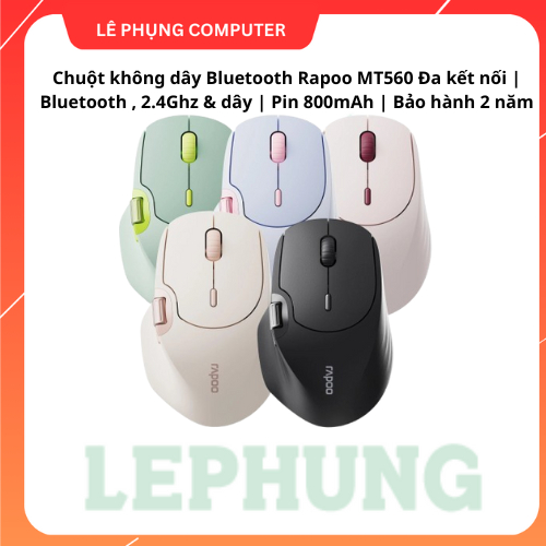 Chuột không dây Bluetooth Rapoo MT560 Đa kết nối | Bluetooth , 2.4Ghz & dây | Pin 800mAh | Bảo hành 