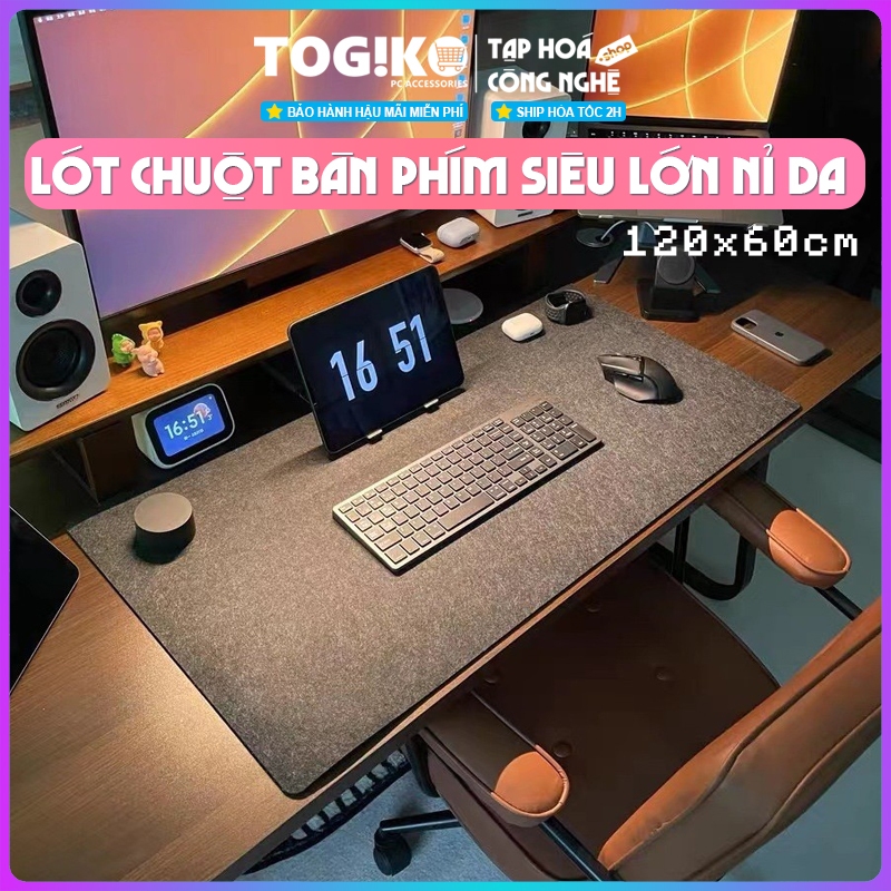 Tấm lót chuột nỉ da siêu lớn chống trượt, pad miếng lót bàn phím máy tính (70x30) (80x40cm) (90x45cm