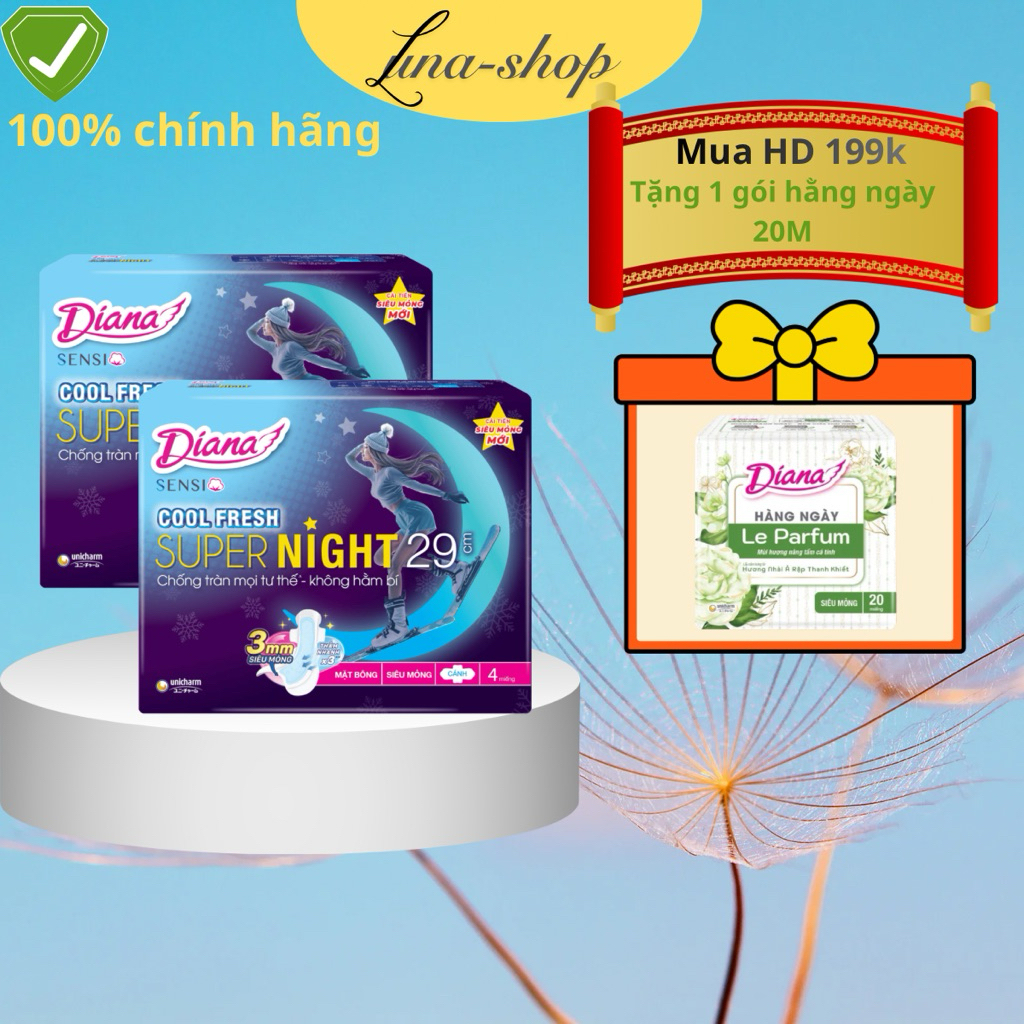 Combo 6 gói Băng vệ sinh ban đêm Diana Sensi coolfresh 35cm 3 miếng/ 29cm 4 Miếng