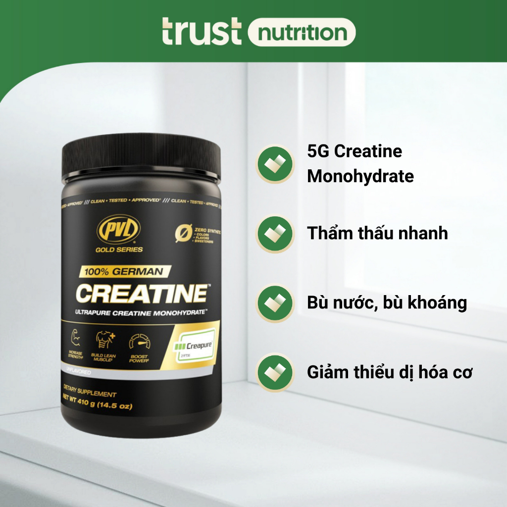 Bột PVL 100% German Creatine Creapure, hỗ trợ tăng sức mạnh sức bền