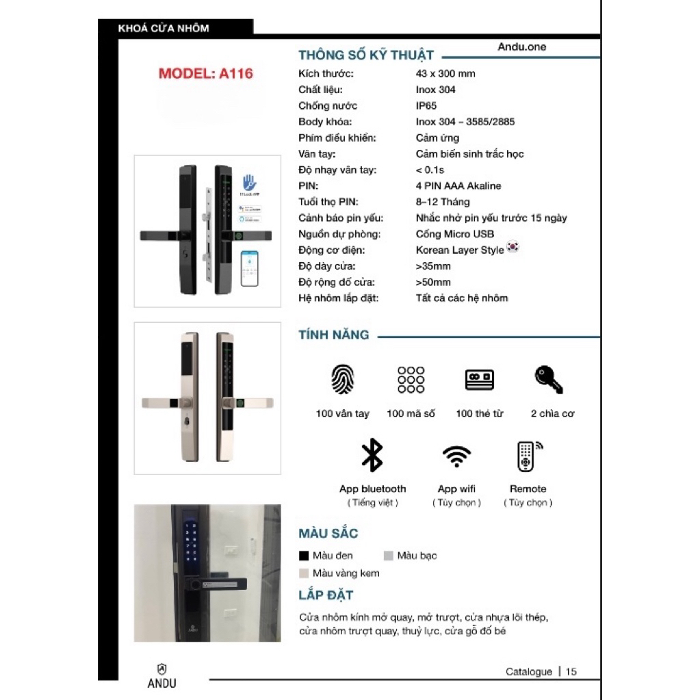 Khoá vân tay thông minh ANDU A116