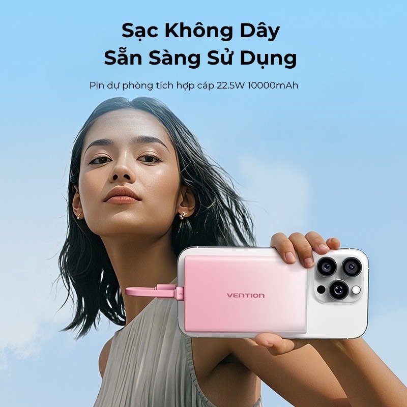 Pin Sạc Dự Phòng 10000mAh 22.5W Vention Tích hợp đèn pin, Hỗ trợ 3 cổng sạc USB-C, USB-A, Light | BigBuy360 - bigbuy360.vn