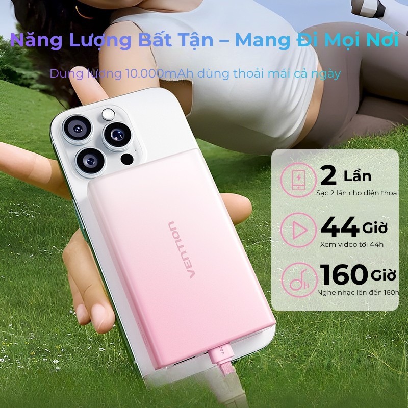 Pin Sạc Dự Phòng 10000mAh 22.5W Vention Tích hợp đèn pin, Hỗ trợ 3 cổng sạc USB-C, USB-A, Light | BigBuy360 - bigbuy360.vn