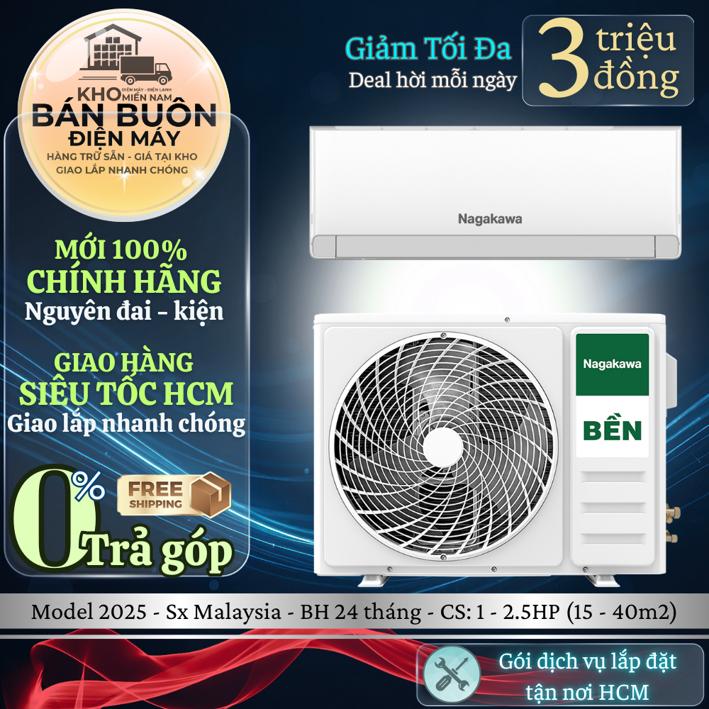 Điều hòa Nagakawa Inverter NIS-C09R2U51 | NIS-C12R2U51 | NIS-C18R2U51 | NIS-C24R2U51 – Model 2025