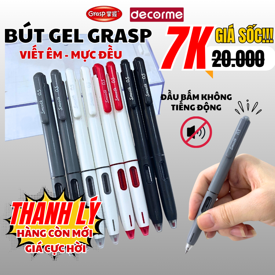 [THANH LÝ] Bút gel bấm Grasp viết cực êm Decorme mực đen ngòi 0.5mm bút bấm chống ồn