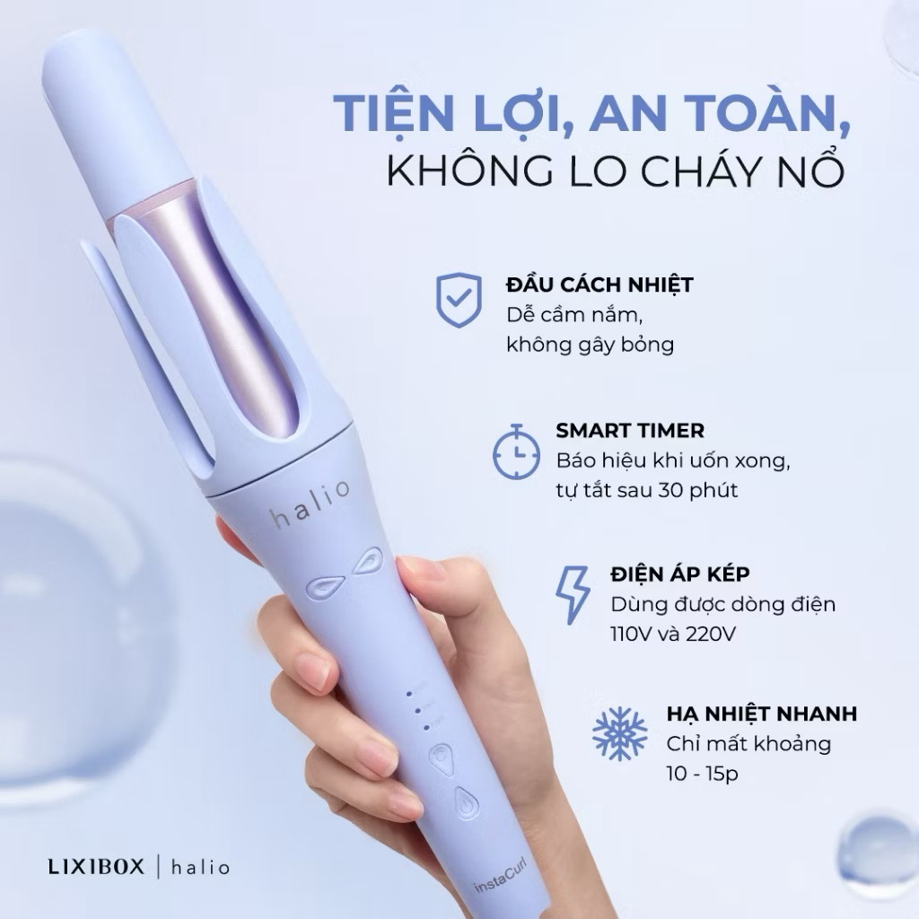[Pass]Máy uốn tóc tự xoay ion âm Halio instaCurl Premium Automatic Hair Styler