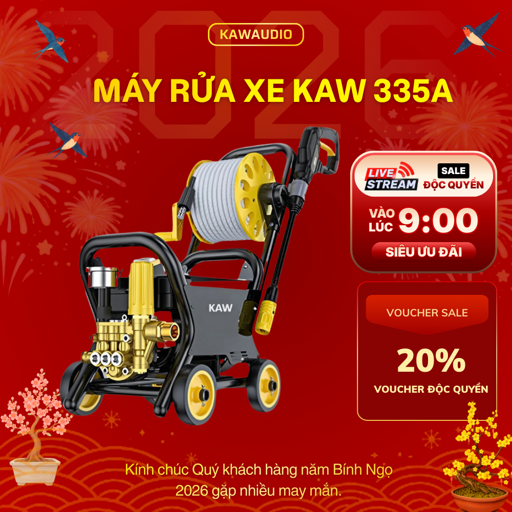 Máy Rửa Xe Công Nghiệp KAW Công Suất Lớn, Tầm Phun Xa 10M, Dây Ra Vào 20 Mét - Bảo Hành 12 Tháng