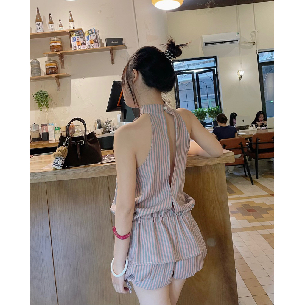 Rina Top - Áo yếm dáng dài phối nút khoét lưng - Paparoti.sg