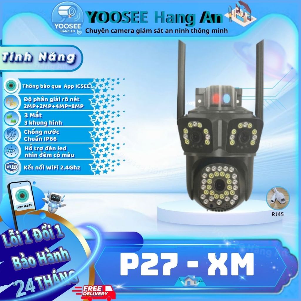 ( Tặng Hộp Kỹ+Dây DC khi mua Camera kèm Thẻ) Cameras giám sát iCSee P27-XM-3 Mắt-Báo Động phát hiện 