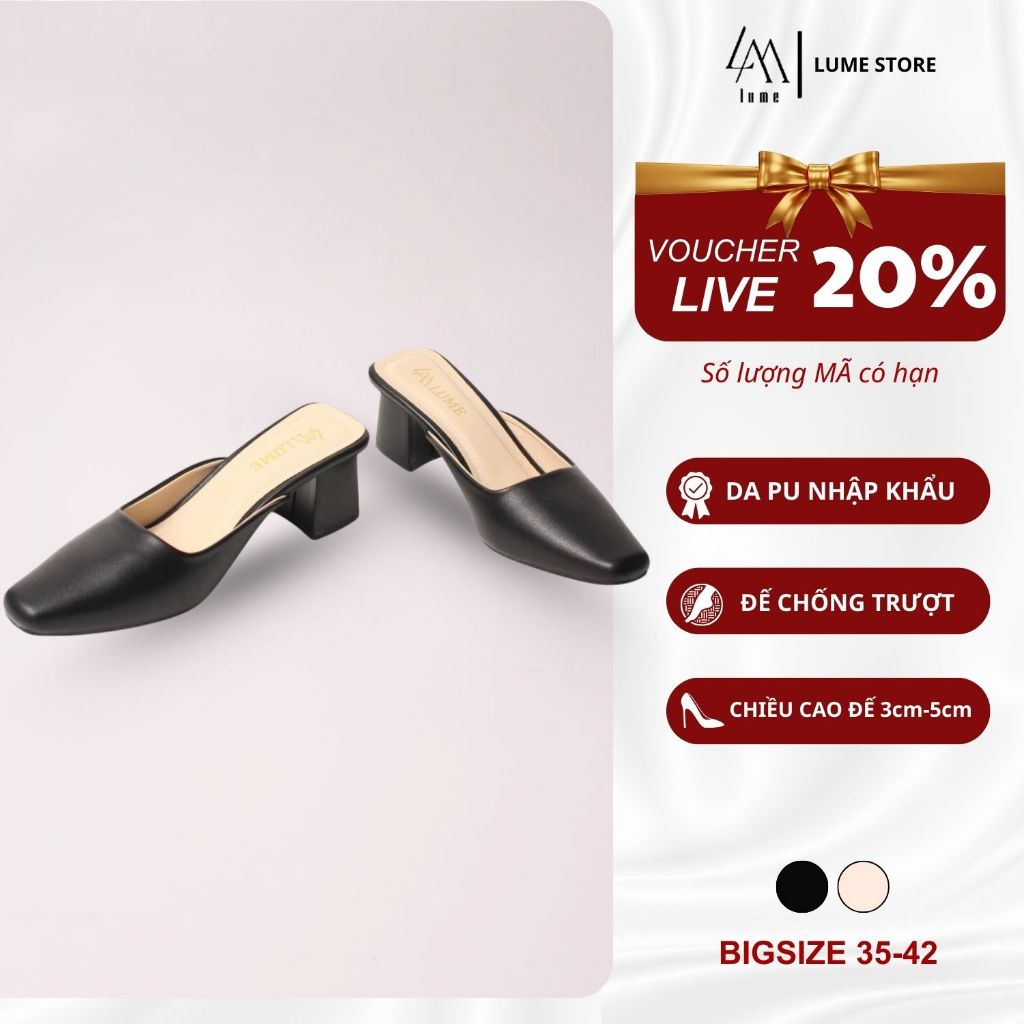 Giày Sục Cao Gót Nữ Trơn Mũi Vuông LUME 21 Da PU Cao Cấp, Đế Cao Su Non Chống Trơn Trượt, Đế Cao 3cm - 5cm (SỤC VUÔNG)