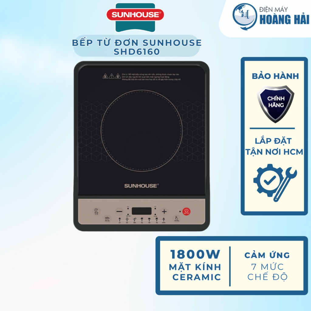 SHD6160 | Bếp Từ Đơn Sunhouse SHD6160, Hàng Chính Hãng, Mặt Kính Ceramic, 7 Chế Độ Nấu Tiện Lợi