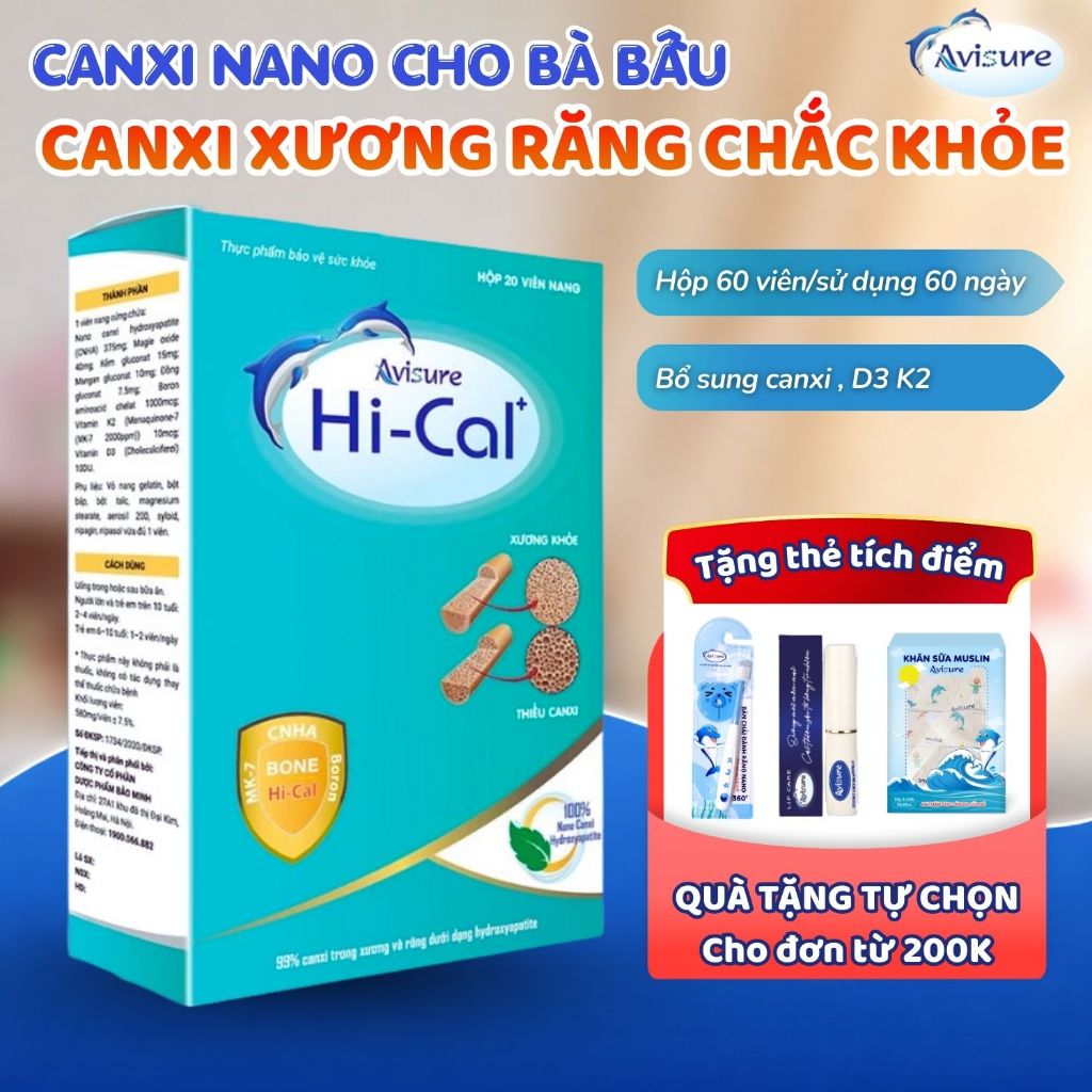 Viên uống Canxi tự nhiên Avisure Hical, Canxi hữu cơ cho bà bầu và trẻ, con lớn khỏe, mẹ vững vàng