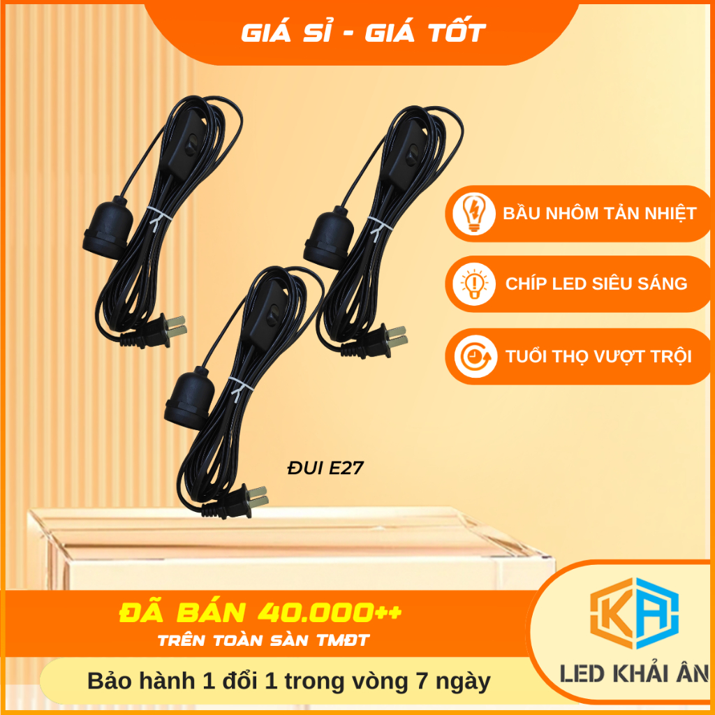 Dây Đuôi Đèn Liền Công Tắc 5m Khải Ân Màu Đen Dành Cho Đui Đèn E27 Nhỏ Gọn Tiện Lợi