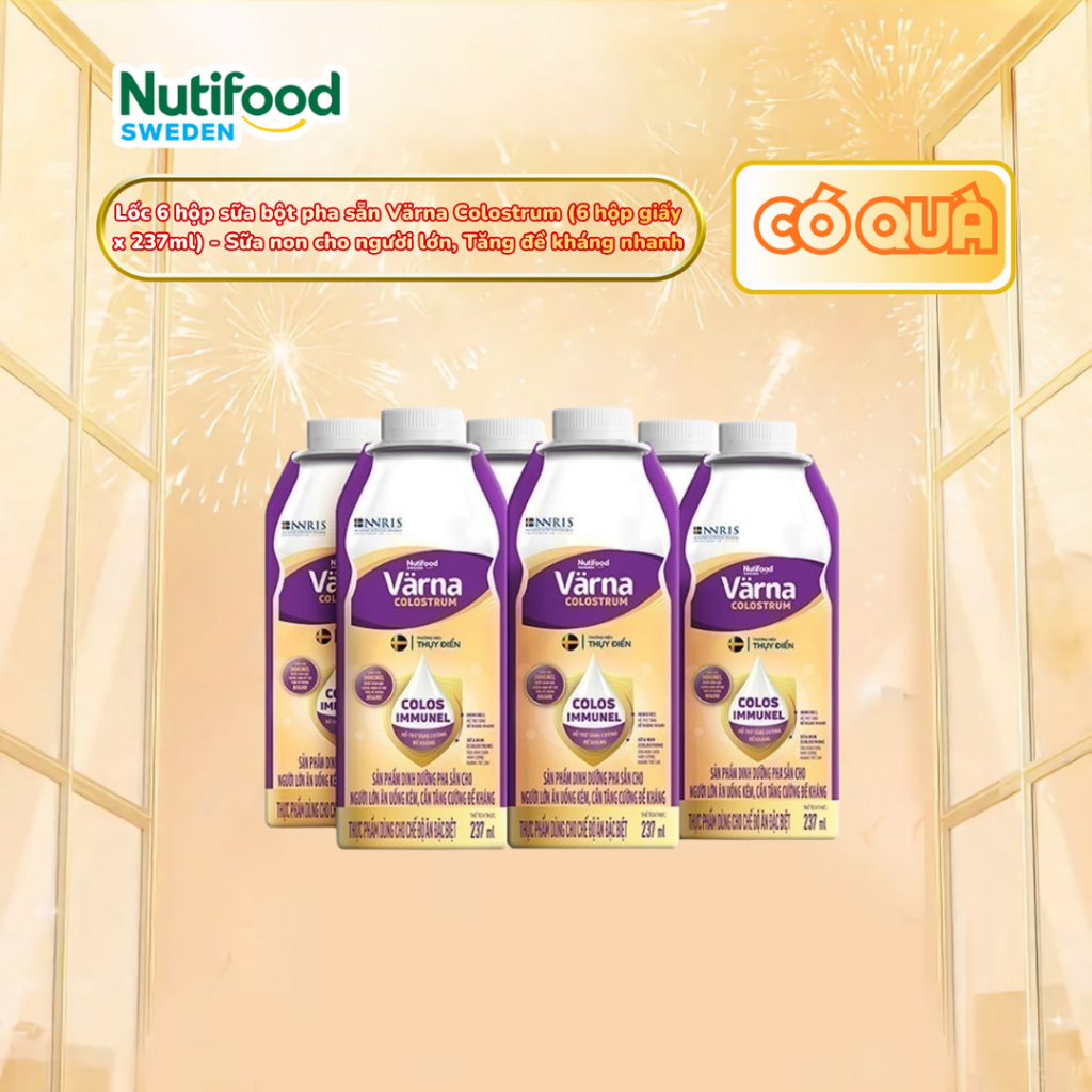Lốc 6 hộp sữa bột pha sẵn Värna Colostrum (6 hộp giấy x 237ml) - Sữa non cho người lớn, Tăng đề khán