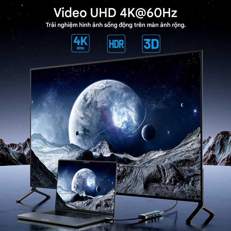 Bộ Hub Chuyển Đổi 5 in 1 Vention, 4 Cổng USB 3.0, HDMI 4K@60Hz, Truyền Dữ Liệu 5Gbps , Hỗ Trợ Micro,Cho Máy Tính, Laptop | BigBuy360 - bigbuy360.vn